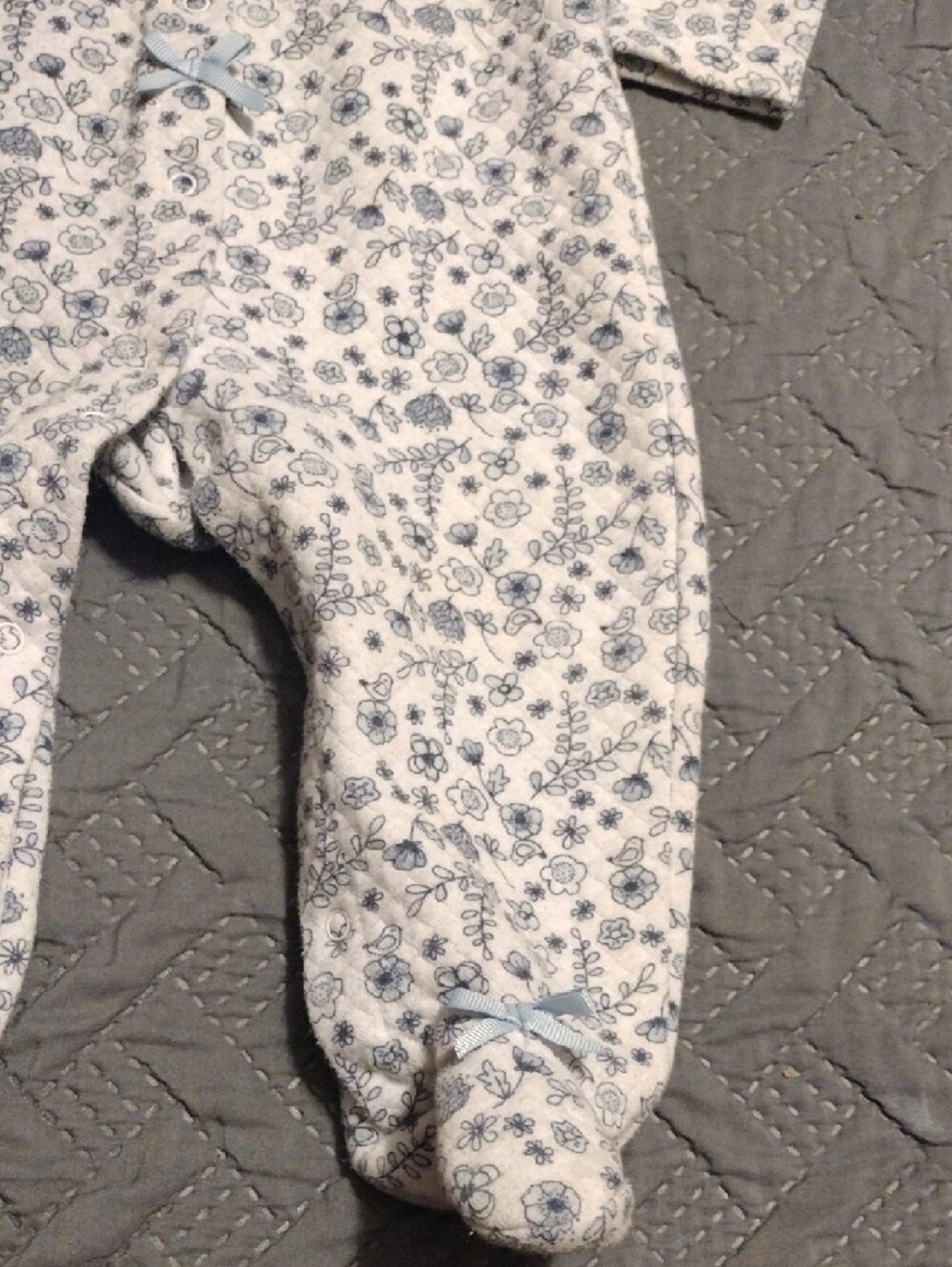 Laura Ashley Cream Footed One-Piece with Light Blue Floral Print - Picture 6 of 9